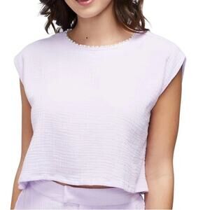 WILDFOX Lilac Purple Cotton Gauze Crop Top Boxy Boho Short Sleeve | Medium